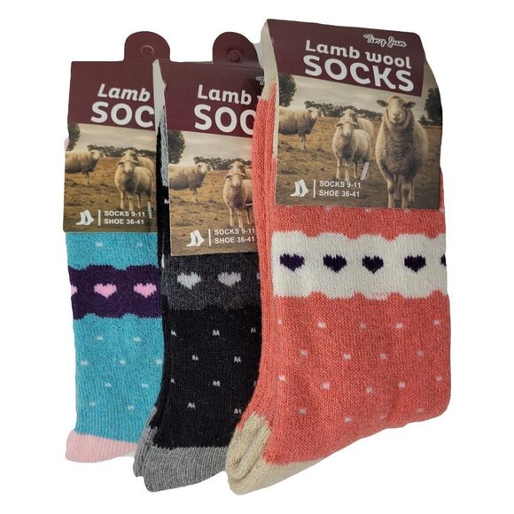 NWT Women's Lamb Wool Crew Socks, Thermal Warm Winter Heavy Duty Boot, 3-Pack - Picture 1 of 3